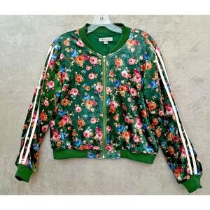 36point5 Floral Bomber Jacket Medium Green Zip Up Y2K Athleisure Streetwear